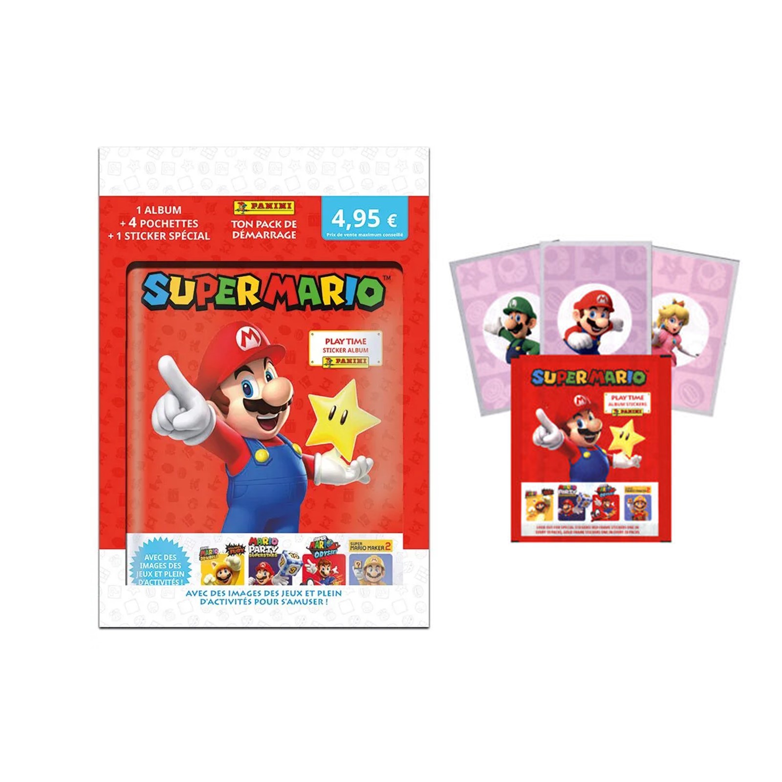 Panini Super Mario Playtime stickers album + 4 pochettes + 1 sticker special