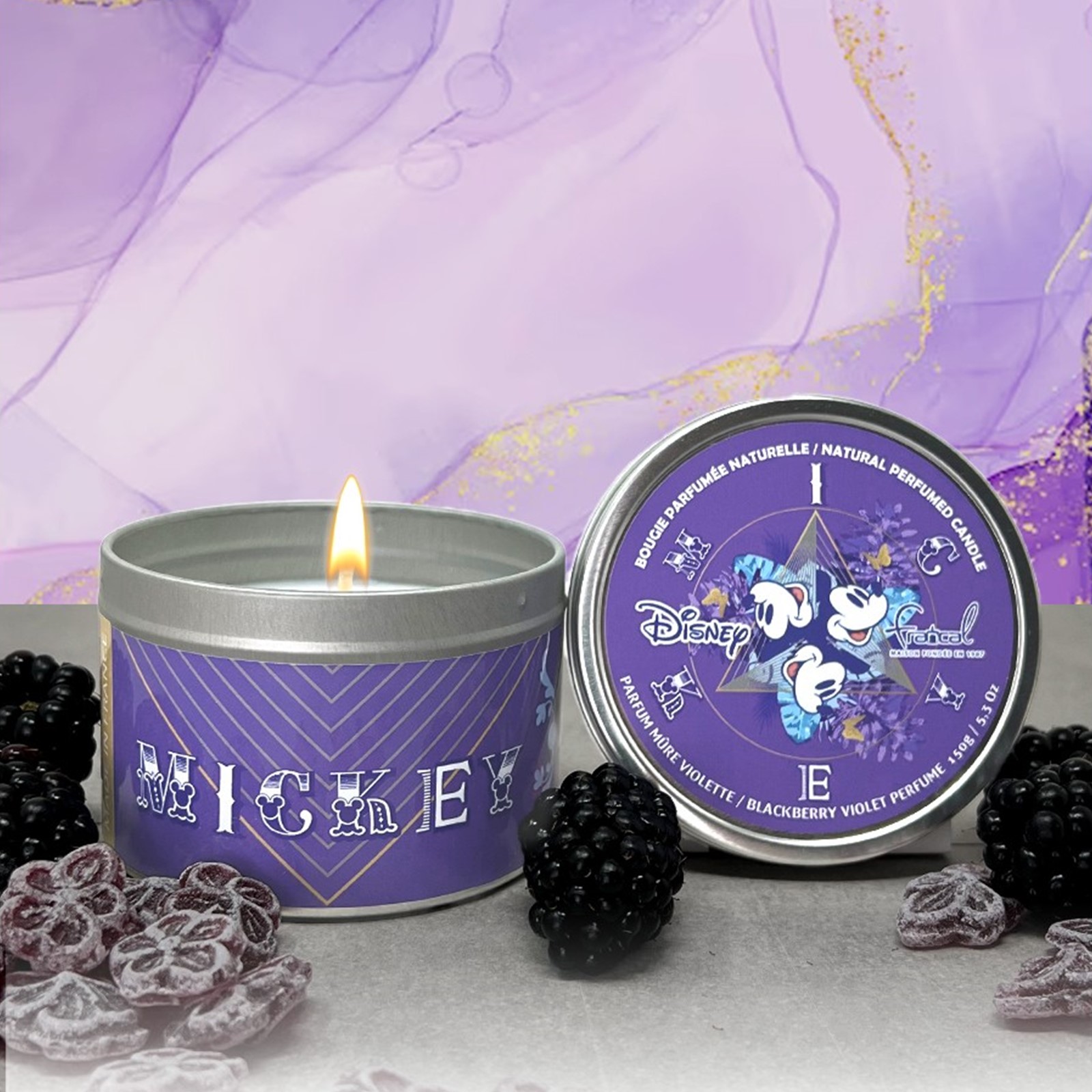 Bougie Parfumée Disney Mickey Mouse Purple boîte métal – 150gr